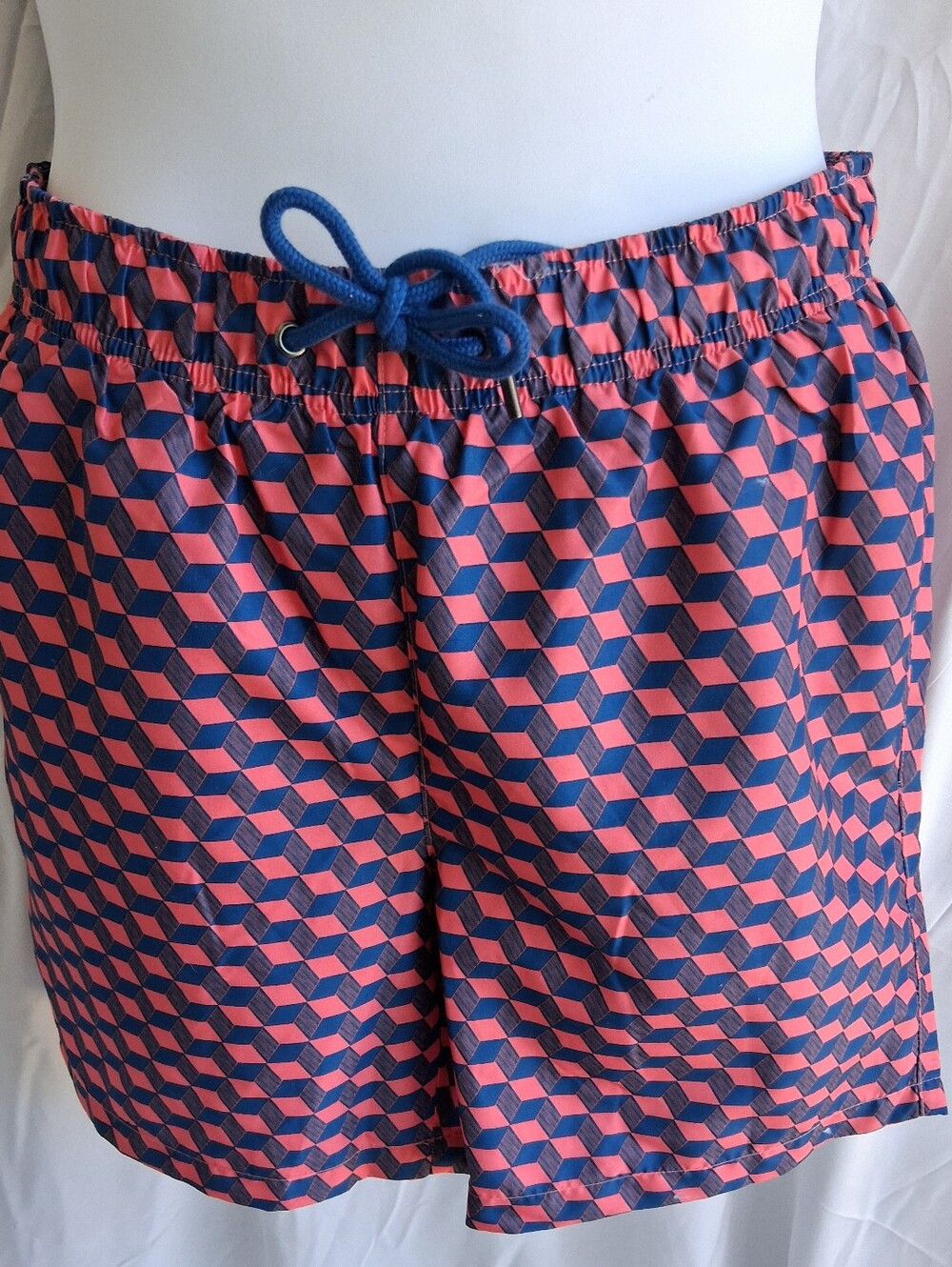 Ike By Ike Behar Blue & Porcelian Rose Elastic Waist Swim Shorts Sz M NWT